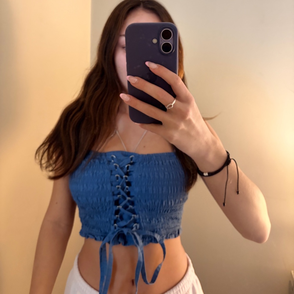 American eagle lace up ruched tube top - Picture 1 of 5